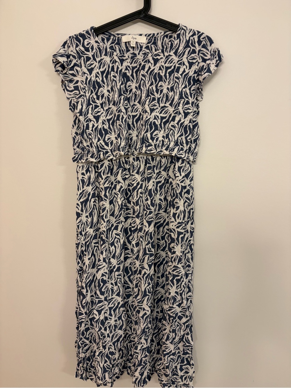 Ripe Navy & White Leaf-Print Nursing Dress